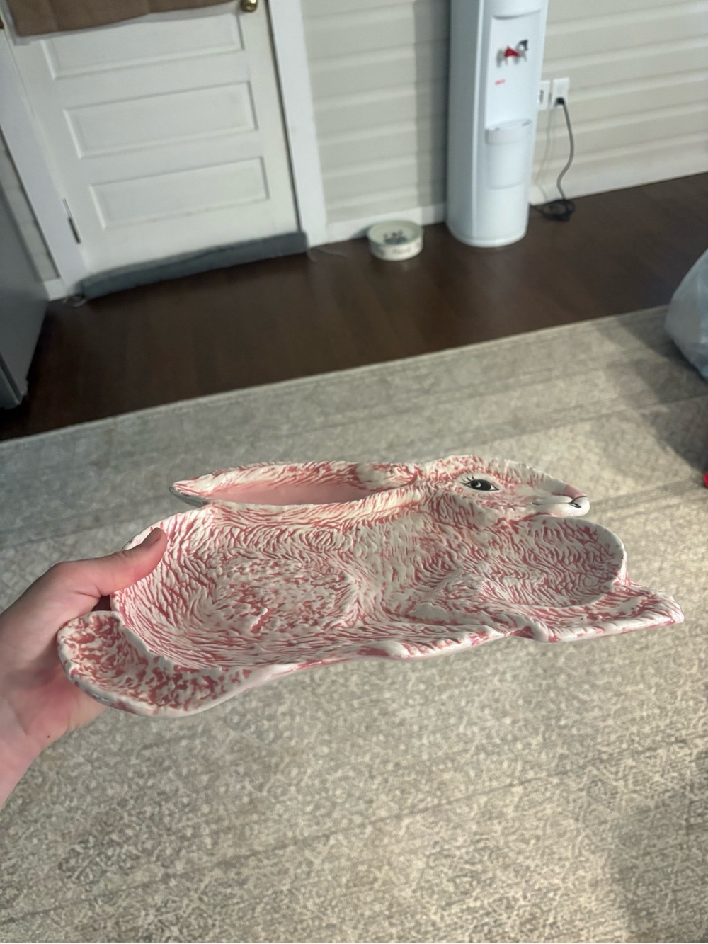 Handcrafted Pink & White Bunny Decorative Tray - Home Accents - Picture 2 of 4